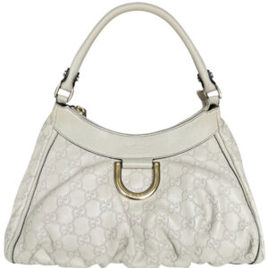 Vintage Gucci Monogram Leather D Ring Hobo Shoulder Bag in Ivory / Gold | NITRYL