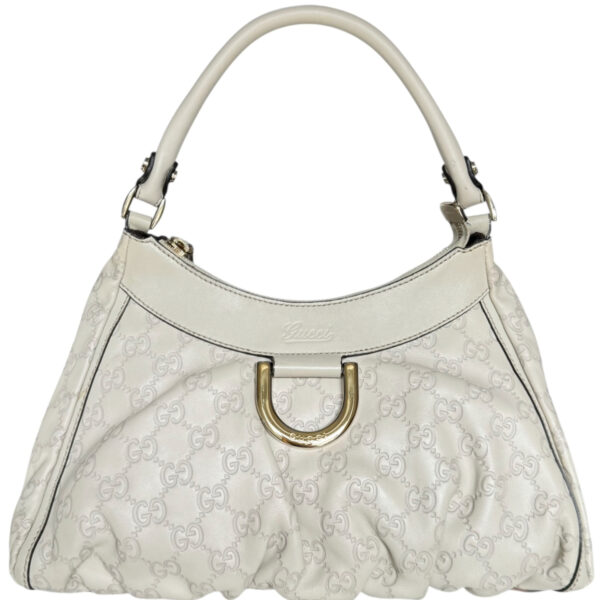 Vintage Gucci Monogram Leather D Ring Hobo Shoulder Bag in Ivory / Gold | NITRYL
