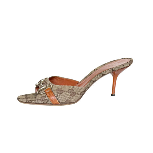 Gucci Monogram Horsebit Heels in Beige / Tan / Gold UK 4 - Image 2