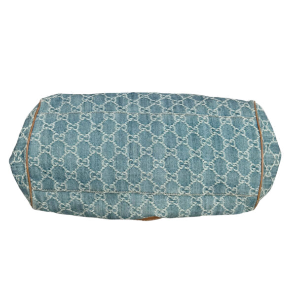 Gucci Monogram Denim 2 - Way Hobo Shoulder Bag in Blue / Tan / Gold - Image 5