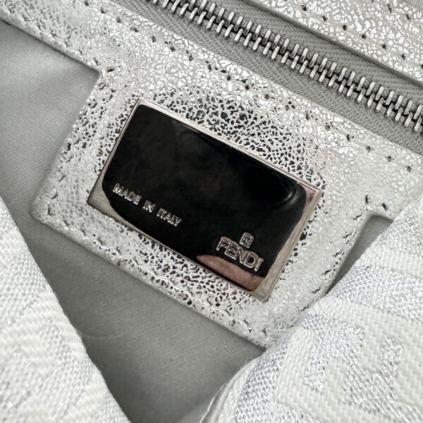 Fendi Monogram Metallic Shoulder Baguette Bag in Silver - Image 8