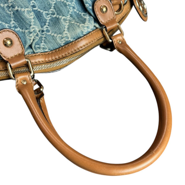 Gucci Monogram Denim 2 - Way Hobo Shoulder Bag in Blue / Tan / Gold - Image 7