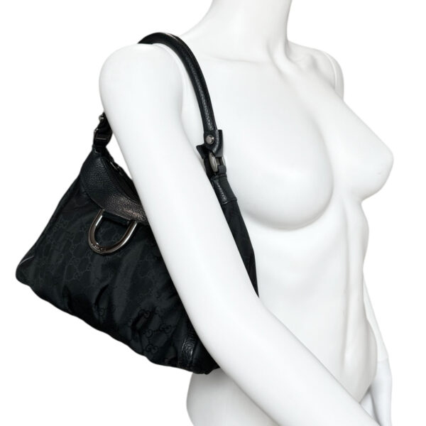 Gucci Monogram Nylon D Ring Hobo Shoulder Bag in Black / Silver - Image 8