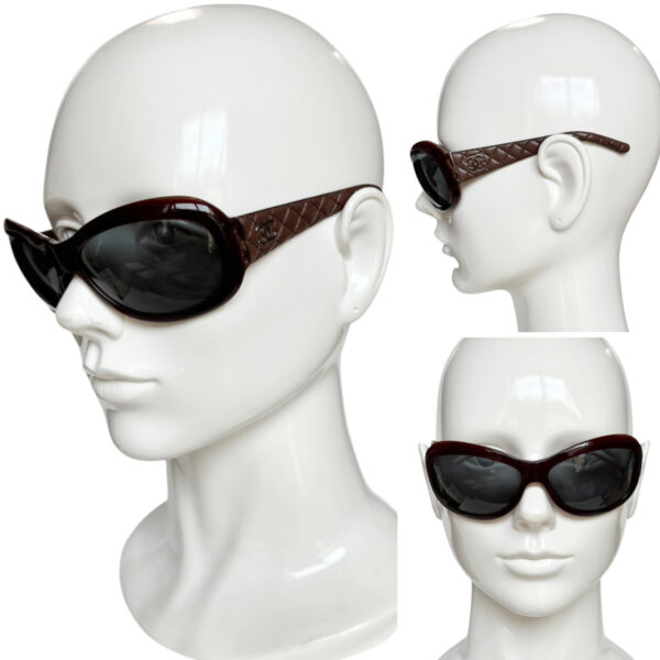 Chanel Quilted Logo Oversized Sunglasses in Dark Maroon / Brown / Silver - Image 4
