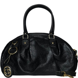 Vintage Gucci Monogram Leather Sukey 2-Way Hobo Shoulder Bag in Black / Gold | NITRYL