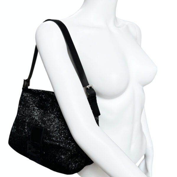 Fendi Beaded Embellished Mamma Shoulder Baguette Bag in Black / Silver - Image 9