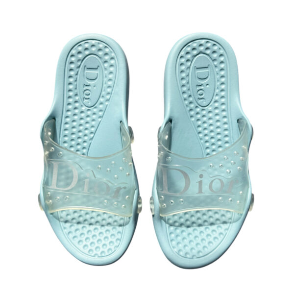 Vintage Dior Logo Rubber Slides in Baby Blue UK 6 | NITRYL