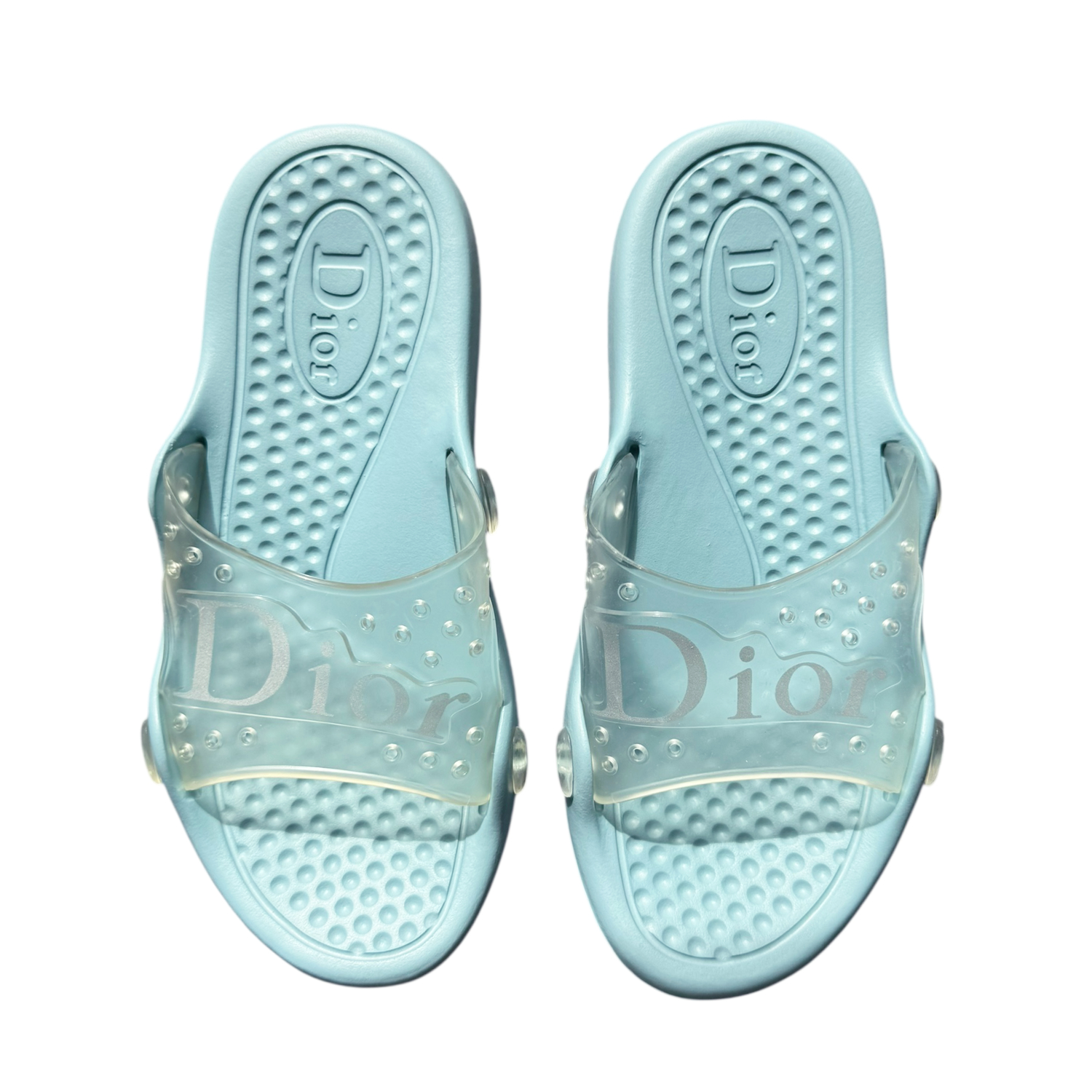 Vintage Dior Logo Rubber Slides in Baby Blue UK 6 | NITRYL