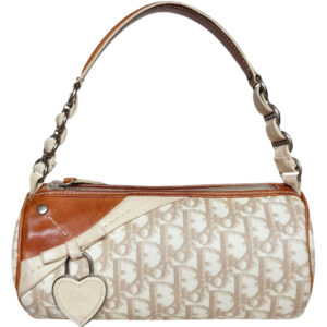 Vintage Dior Monogram Heart Romantic Barrel Mini Shoulder Bag in Beige / Tan | NITRYL