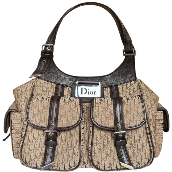 Vintage Dior Monogram Pocket Hobo Columbus Shoulder Bag in Beige / Brown / Silver | NITRYL