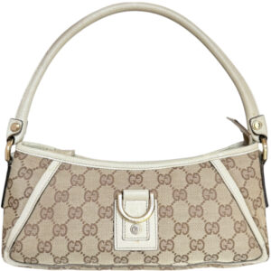 Vintage Gucci Monogram D Ring Shoulder Bag in Beige / Cream / Gold | NITRYL