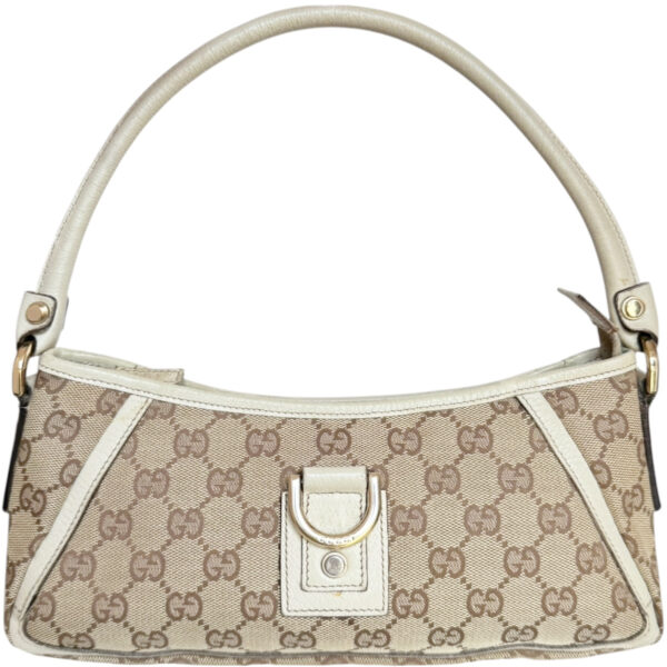Vintage Gucci Monogram D Ring Shoulder Bag in Beige / Cream / Gold | NITRYL