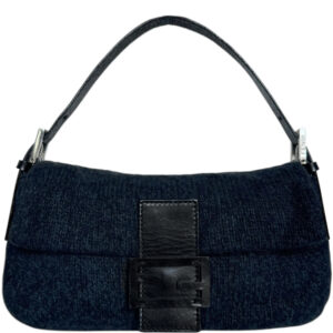 Vintage Fendi Wool Cashmere Shoulder Baguette Bag in Navy / Black / Silver | NITRYL