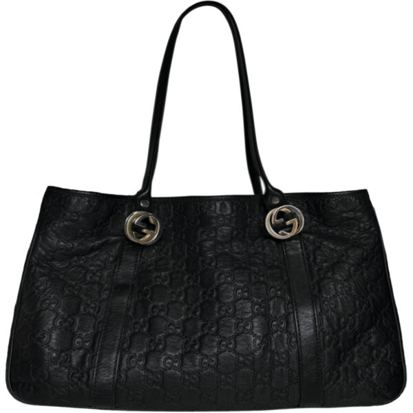 Vintage Gucci Monogram Leather Logo Shoulder Bag in Black / Silver / Gold | NITRYL