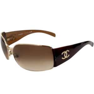 Vintage Chanel Logo Wraparound Sunglasses in Brown / Gold | NITRYL