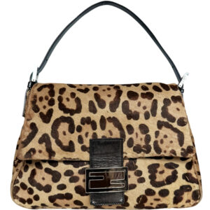 Vintage Fendi Leopard Print Calfskin Shoulder Mamma Baguette Bag in Brown / Black | NITRYL