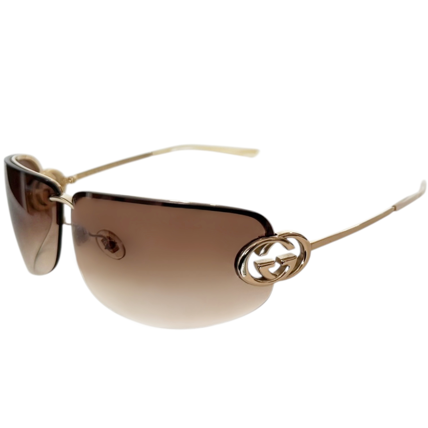 Vintage Gucci GG Logo Rimless Sunglasses in Brown / Gold | NITRYL