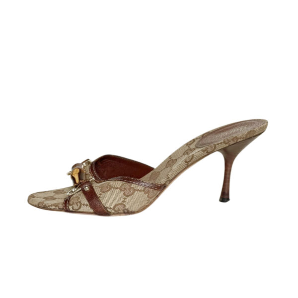 Gucci Monogram Bamboo Horsebit Heels in Beige / Brown / Gold UK 6 - Image 2