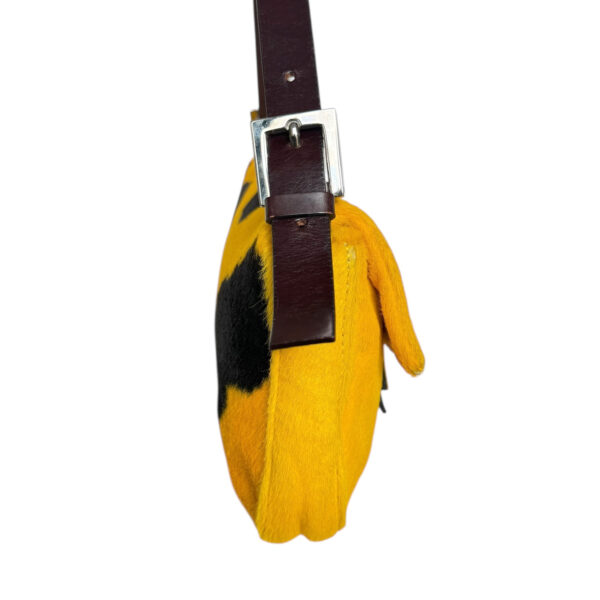 Fendi Cow Print Calfskin Shoulder Baguette Bag in Mustard Yellow / Brown / Silver - Image 3