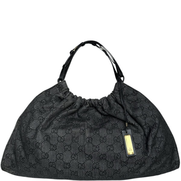 Vintage Gucci Monogram Ruched Shoulder Bag in Dark Grey / Black / Gold | NITRYL