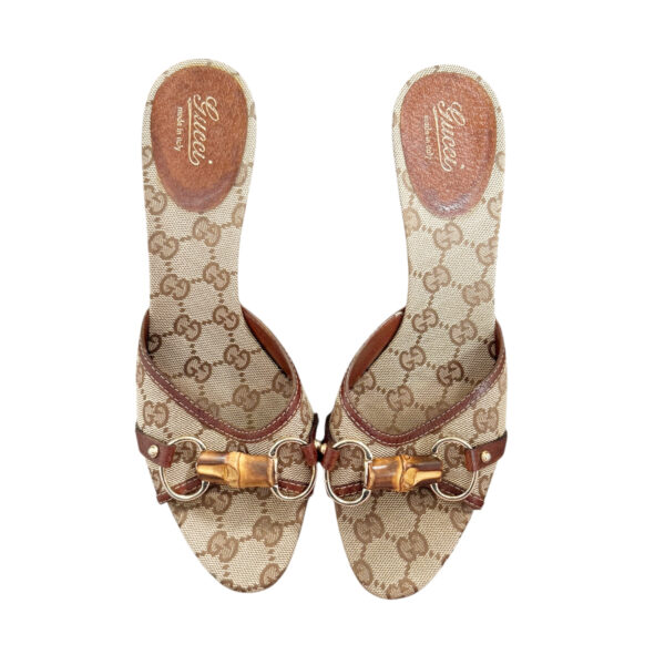 Gucci Monogram Bamboo Horsebit Heels in Beige / Brown / Gold UK 6 - Image 4