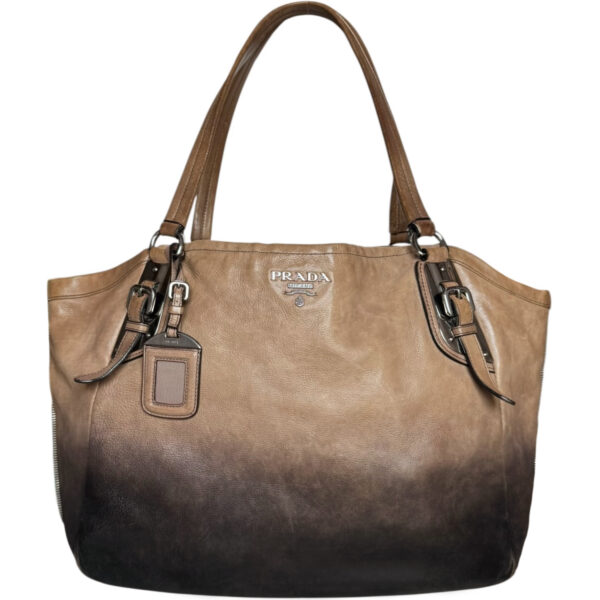 Vintage Prada Ombre Leather Hobo Shoulder Bag in Brown / Gold | NITRYL