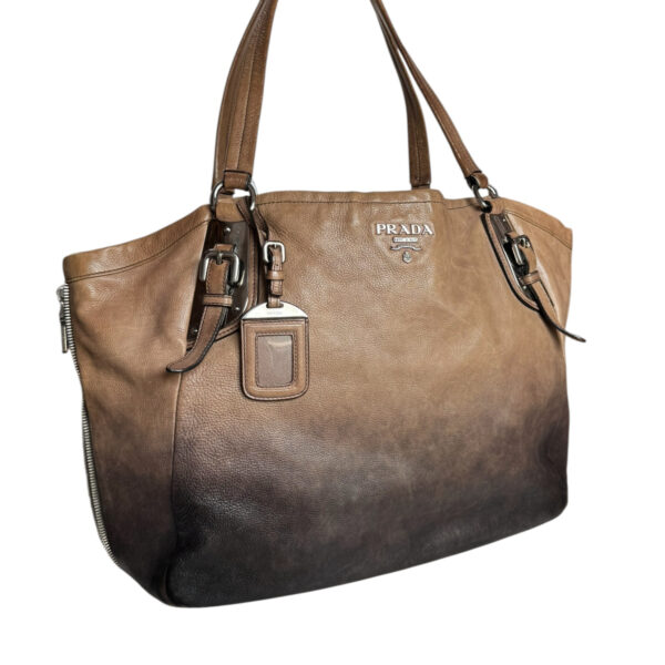 Prada Ombre Leather Hobo Shoulder Bag in Brown / Silver - Image 2
