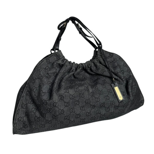 Gucci Monogram Ruched Shoulder Bag in Dark Grey / Black / Gold - Image 2