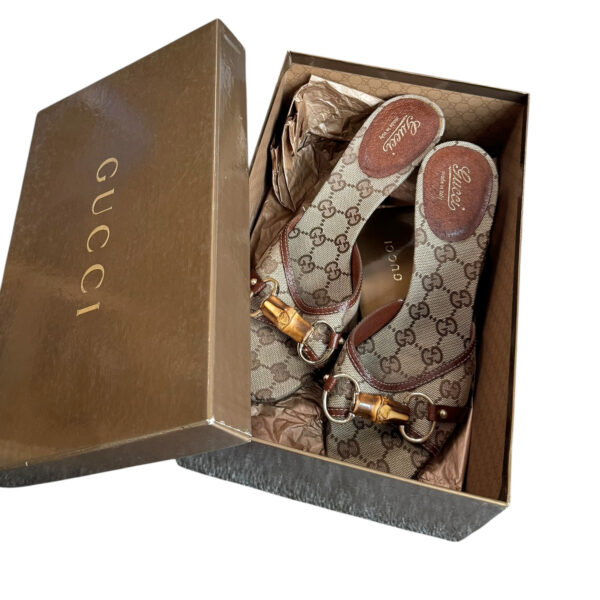 Gucci Monogram Bamboo Horsebit Heels in Beige / Brown / Gold UK 6 - Image 5
