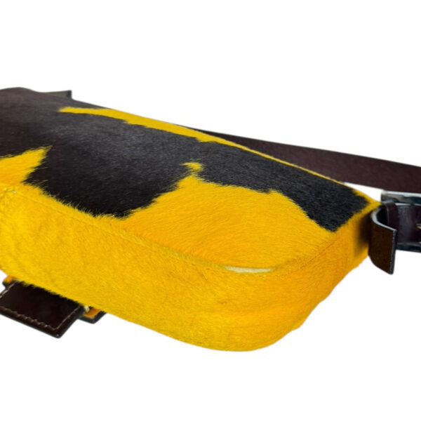 Fendi Cow Print Calfskin Shoulder Baguette Bag in Mustard Yellow / Brown / Silver - Image 6