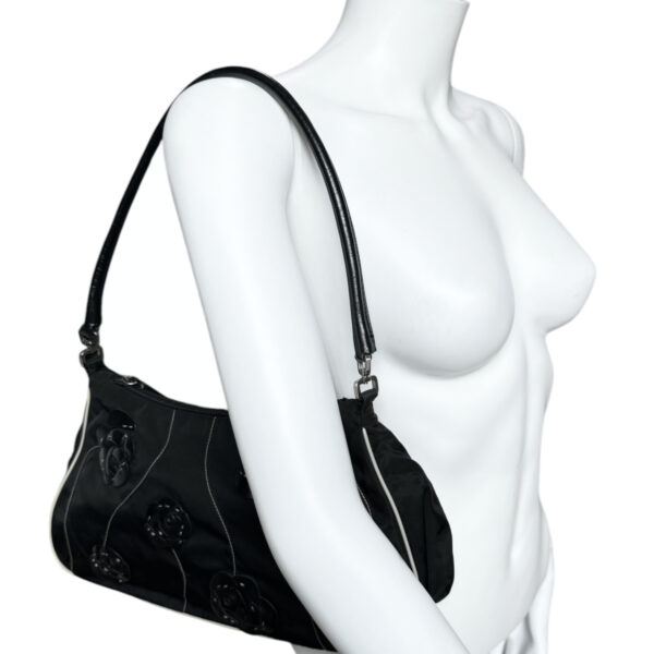 Prada Nylon Flower Shoulder Bag in Black / White - Image 9