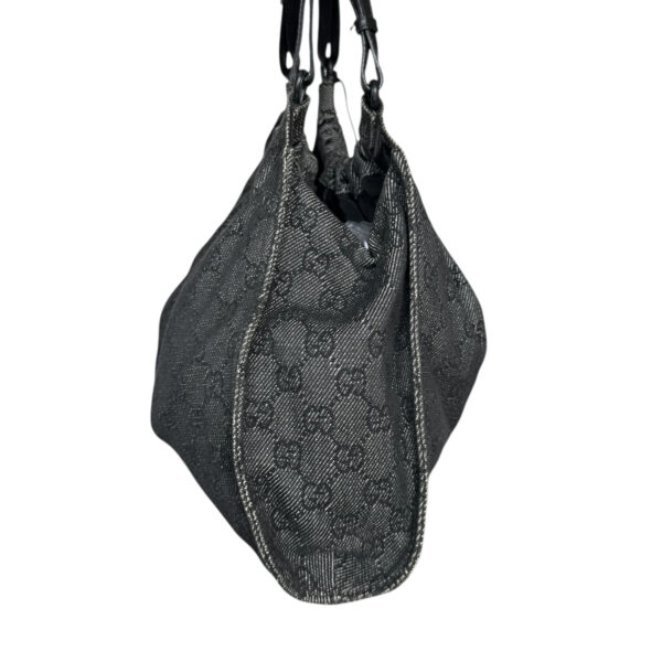 Gucci Monogram Ruched Shoulder Bag in Dark Grey / Black / Gold - Image 3