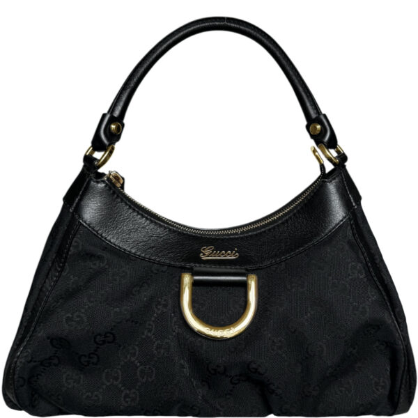 Vintage Gucci Monogram Canvas D Ring Hobo Shoulder Bag in Black / Gold | NITRYL