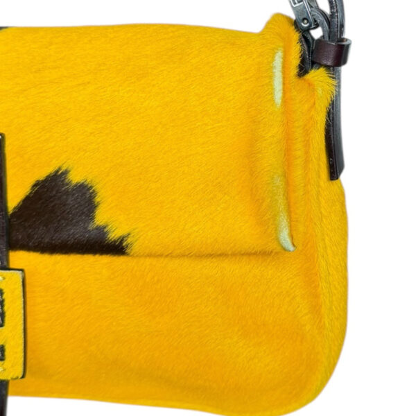 Fendi Cow Print Calfskin Shoulder Baguette Bag in Mustard Yellow / Brown / Silver - Image 7