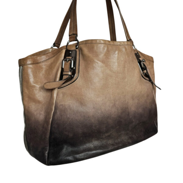 Prada Ombre Leather Hobo Shoulder Bag in Brown / Silver - Image 4