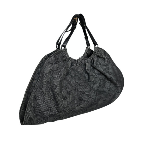 Gucci Monogram Ruched Shoulder Bag in Dark Grey / Black / Gold - Image 4