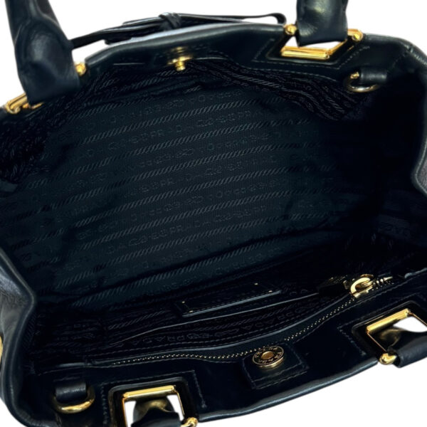 Prada Bow Logo Leather 2-Way Bag in Black / Gold - Image 6