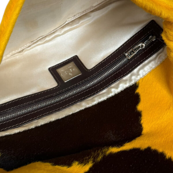 Fendi Cow Print Calfskin Shoulder Baguette Bag in Mustard Yellow / Brown / Silver - Image 8