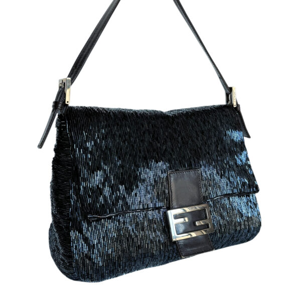 Fendi Beaded Mamma Shoulder Baguette Bag in Metallic Navy / Grey / Silver - Image 2
