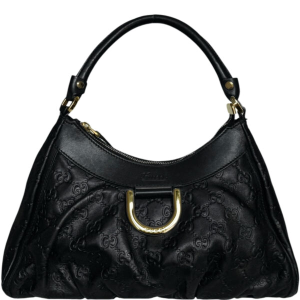 Vintage Gucci Monogram Leather D Ring Hobo Shoulder Bag in Black / Gold | NITRYL