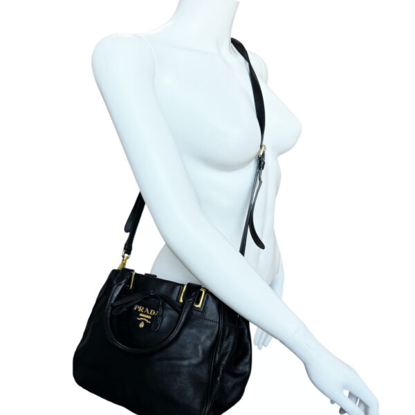 Prada Bow Logo Leather 2-Way Bag in Black / Gold - Image 8