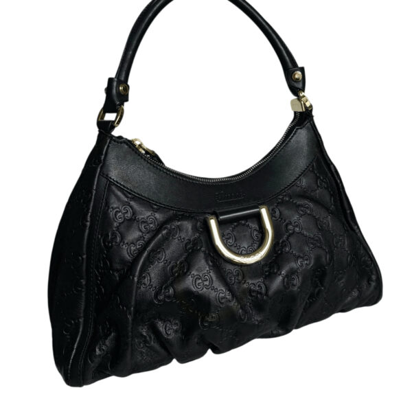 Gucci Monogram Leather D Ring Hobo Shoulder Bag in Black / Gold - Image 2