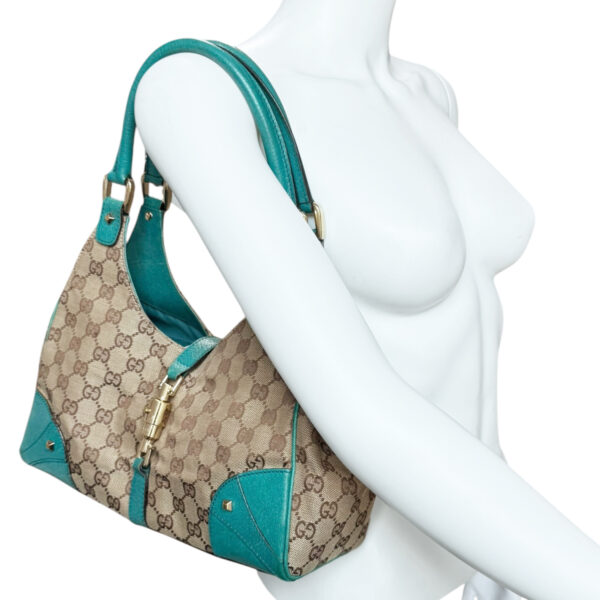 Gucci Monogram Jackie Shoulder Bag in Beige / Aqua / Gold - Image 9
