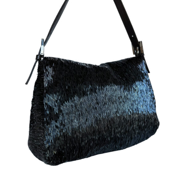 Fendi Beaded Mamma Shoulder Baguette Bag in Metallic Navy / Grey / Silver - Image 4