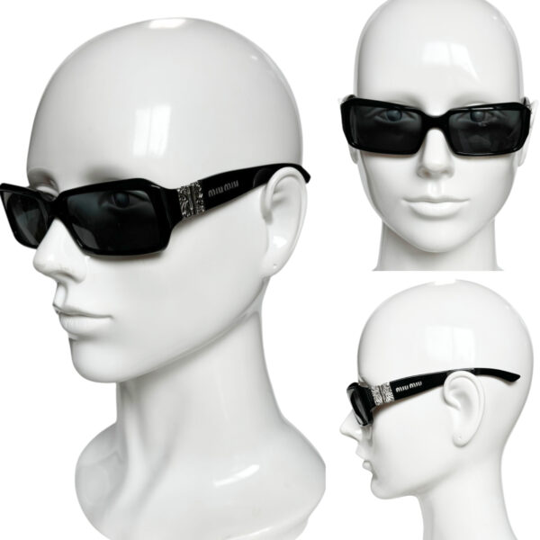 Miu Miu Logo Sunglasses in Black / Silver - Image 4