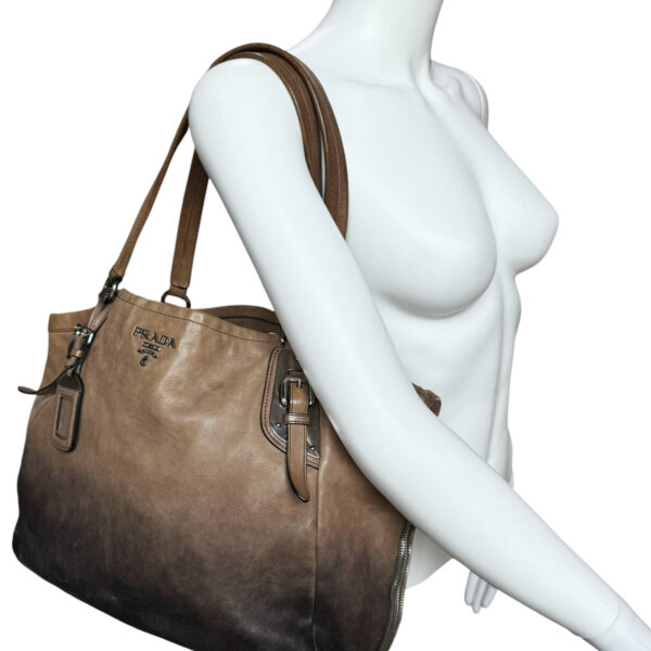 Prada Ombre Leather Hobo Shoulder Bag in Brown / Silver - Image 8