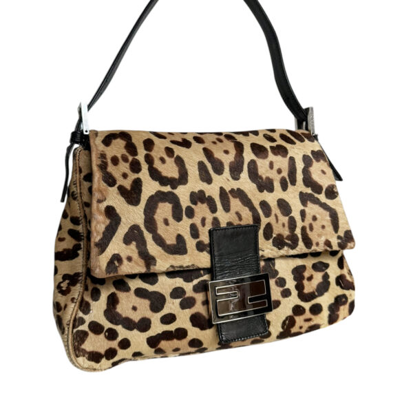 Fendi Leopard Print Calfskin Shoulder Mamma Baguette Bag in Brown / Black - Image 2