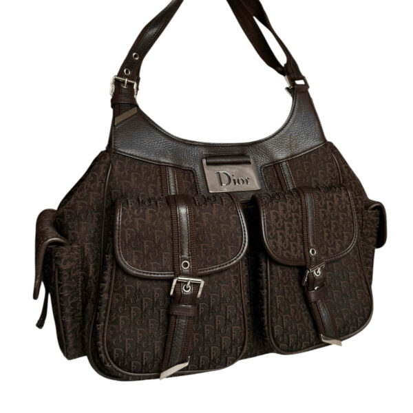 Dior Monogram Pocket Hobo Columbus Shoulder Bag in Dark Brown / Silver - Image 2