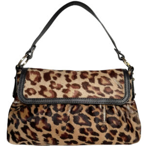 Vintage Fendi Leopard Print Calfskin Chef Shoulder Bag in Brown / Black / Gold | NITRYL