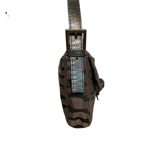 Fendi Zebra Print Decorative Clasp Exotic Detailing Shoulder Baguette Bag in Brown / Iridescent Blue / Gold - Image 3